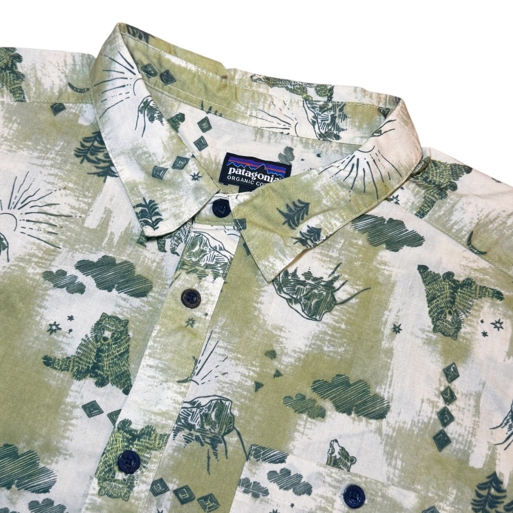 Patagonia Mens XXL Go To Shirt Bears Mountains Landscape Button Up Short Sleeve